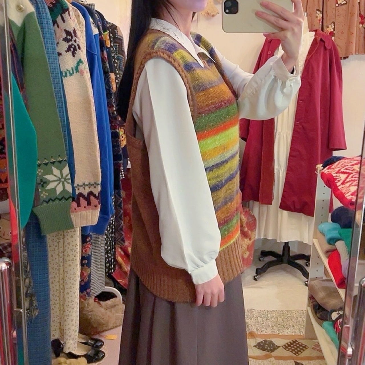 rainbow color mohair knit vest
