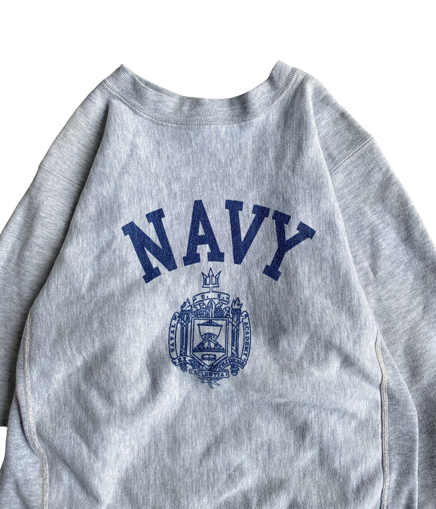 Vintage 80s champion reverse weave sweat shirt -US NAVY 染み込み  