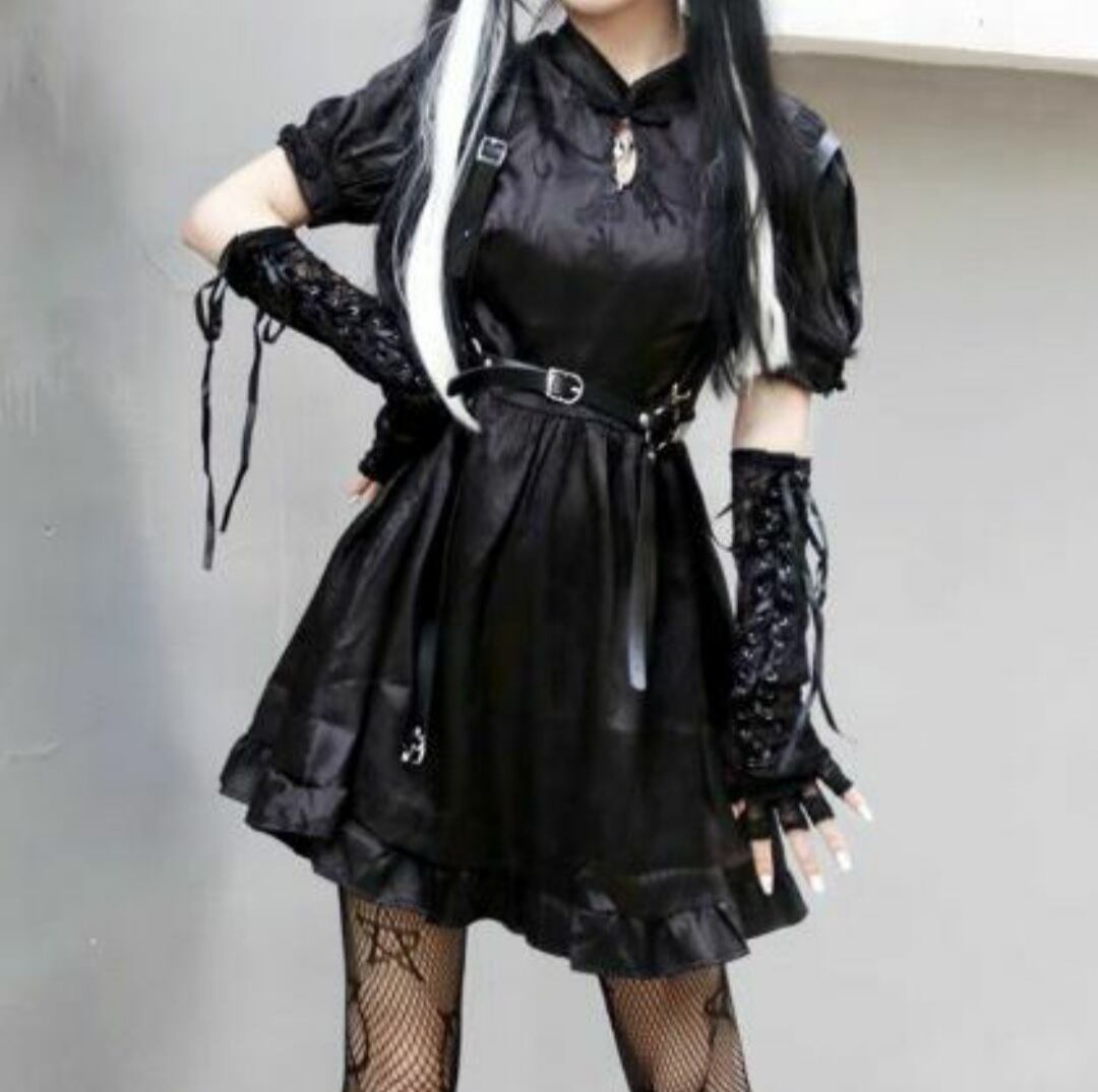 LATHER BELT BANDAGE SHORT DRESS / GOTHIC ARMS
