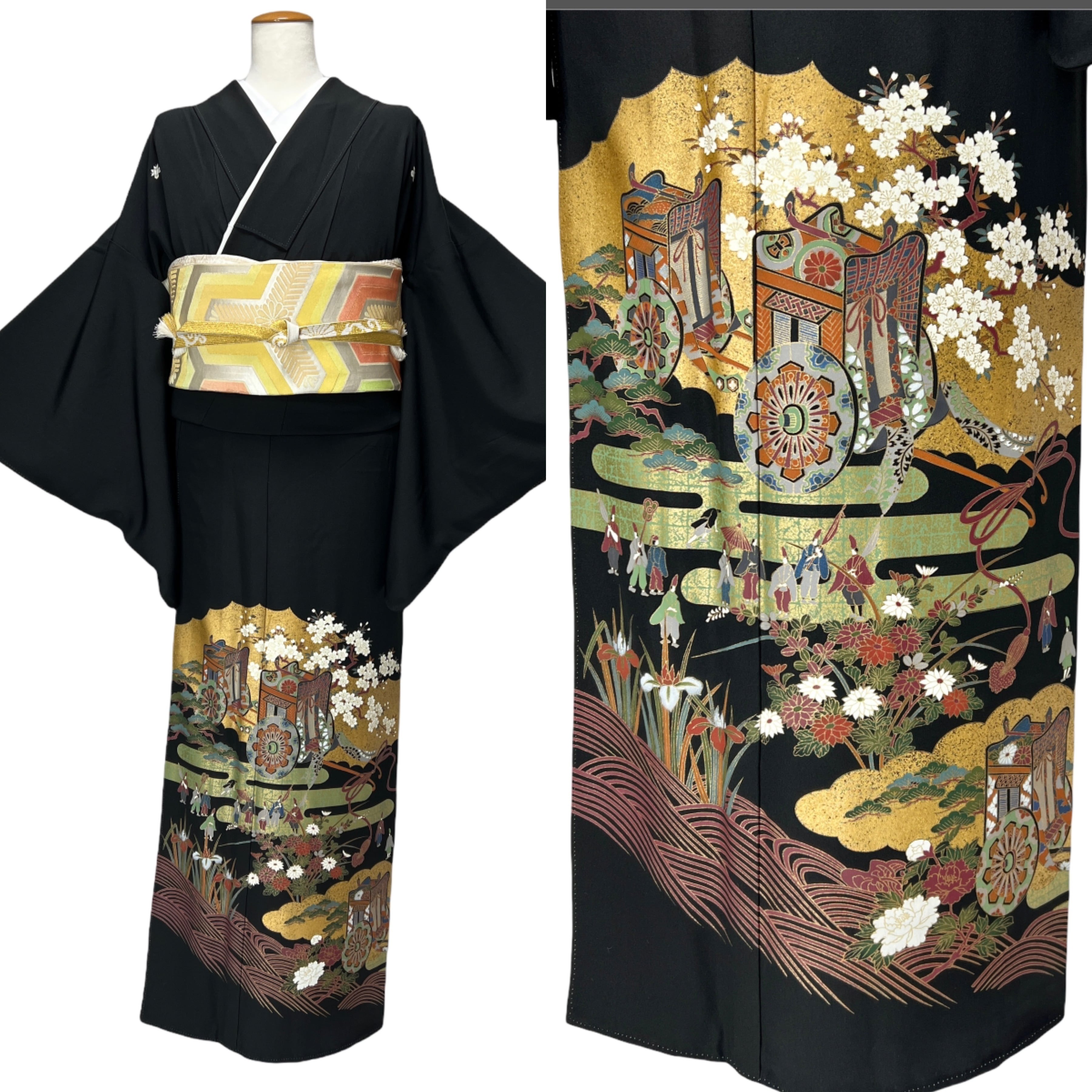 黒留袖レンタル フルセット 四季草花御所車文 MLサイズ 017 | きもの