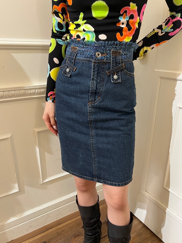 DOLCHE & GABBANA / vintage tight denim fringe  skirt
