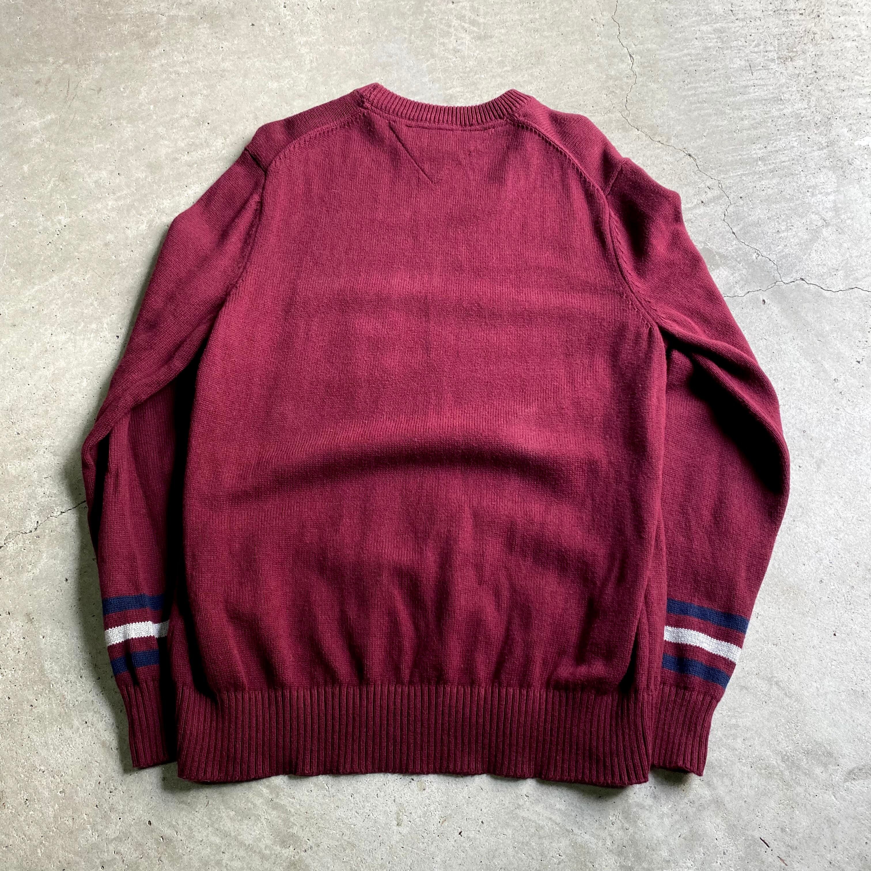 Tommy Hilfiger トミーヒルフィガー アルファベットロゴ コットンニットセーター メンズm 古着 ワインレッド ニットセーター Sa24 Cave 古着屋 公式 古着通販サイト