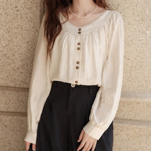 Wooden Button Cream Blouse R0090