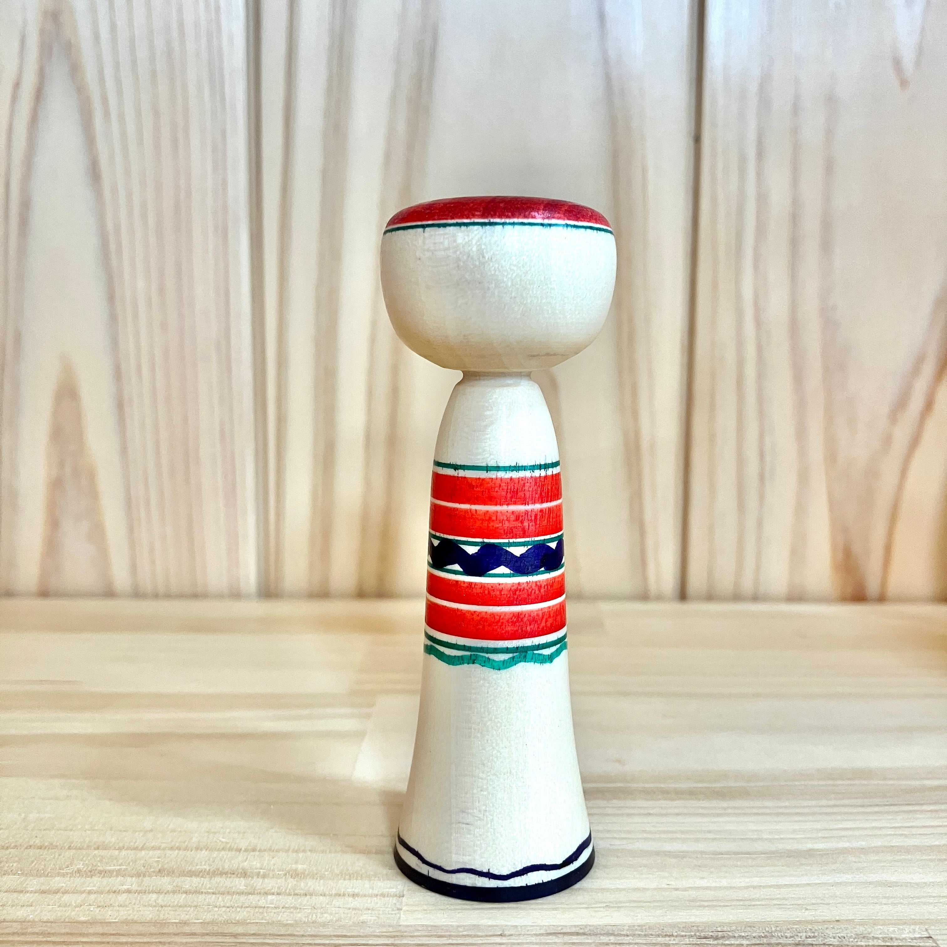 新山真由美工人：弥治郎系】こけし オレンジ赤紫：3寸 約9cm N10MaN