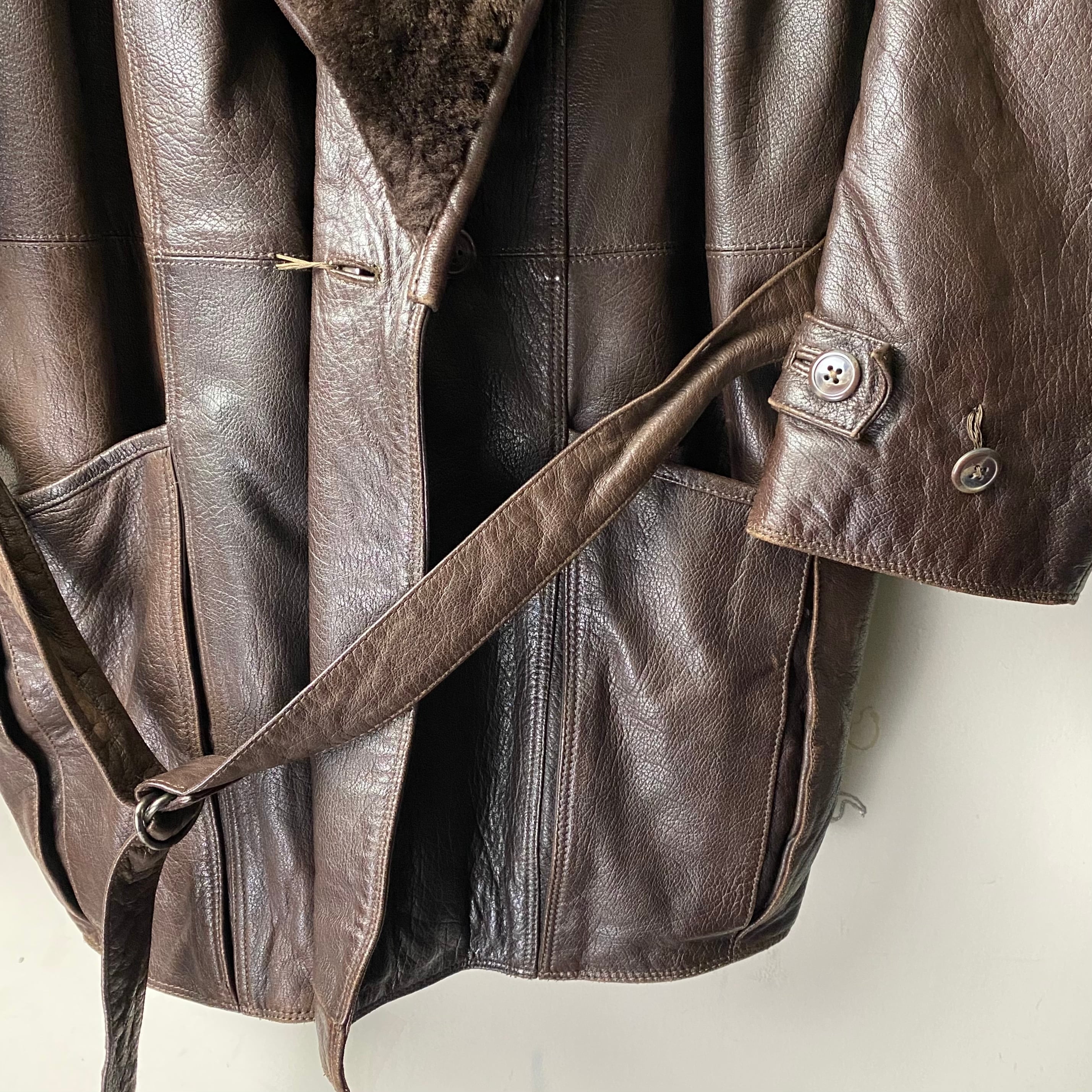 vintage MARC BUCHANAN PELLE PELLE shawl collar leather coat | NOIR