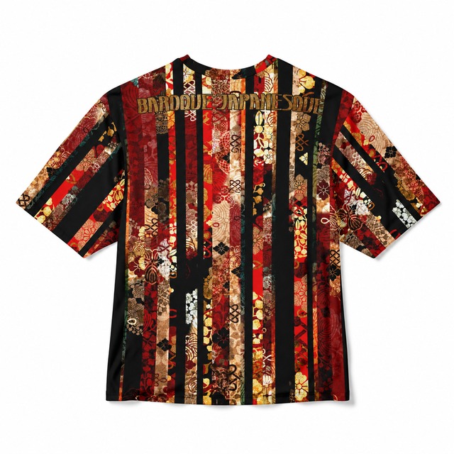 和紋様装飾ストライプ　レッド　和柄ユニセックス 180G Performance Tシャツ