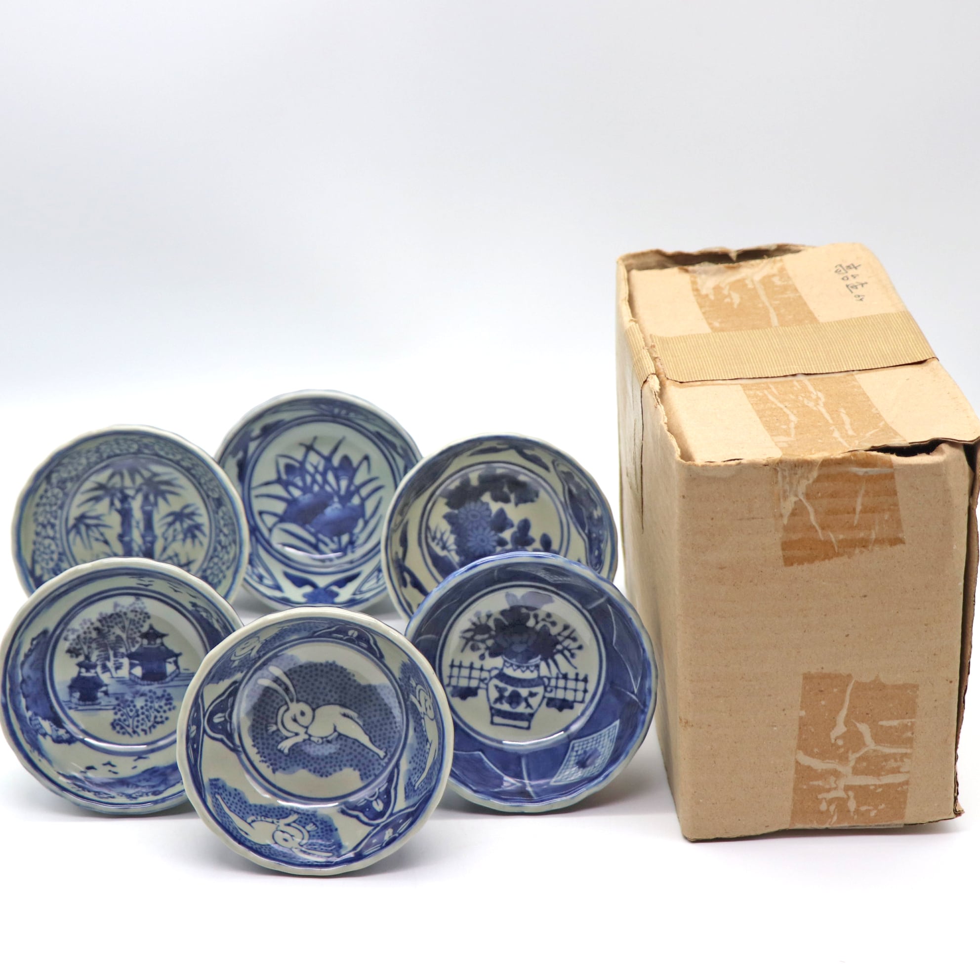高台杯6客セット・染付酒器・陶磁器・No.220709-02・梱包サイズ 高台杯6客セット・染付酒器・陶磁器・No.220709-02・梱包サイズ