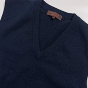 カシミヤ100% SHAKEHAND CASHMERE シェイクハンド Vネック ニット ベスト L/ネイビー系 メンズ