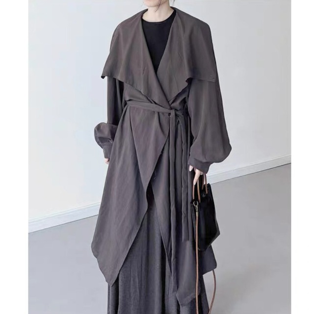 Drape collar long coat【2color】 C1295