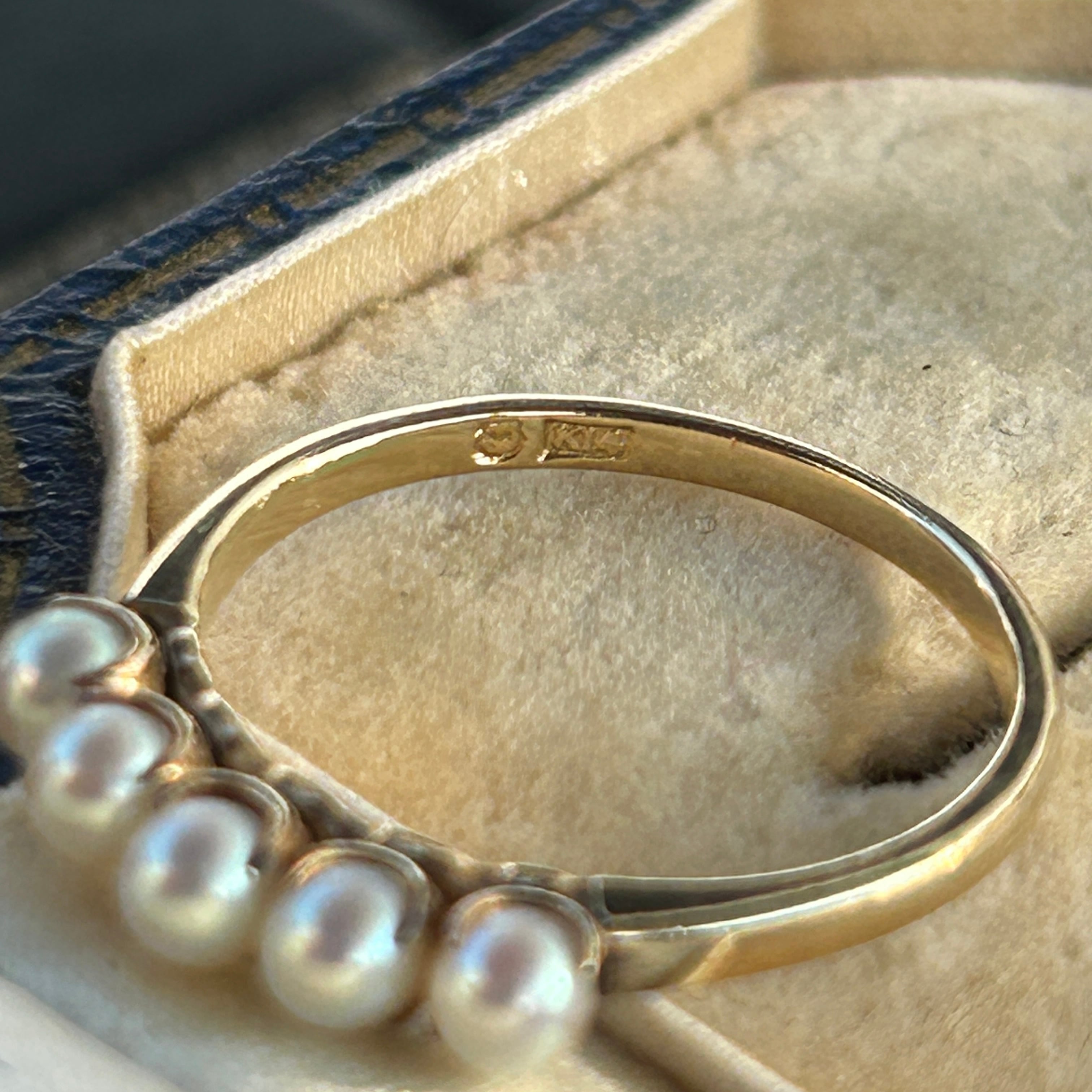 ヴィンテージ MIKIMTO 14金ベビーパール一文字繊細リング