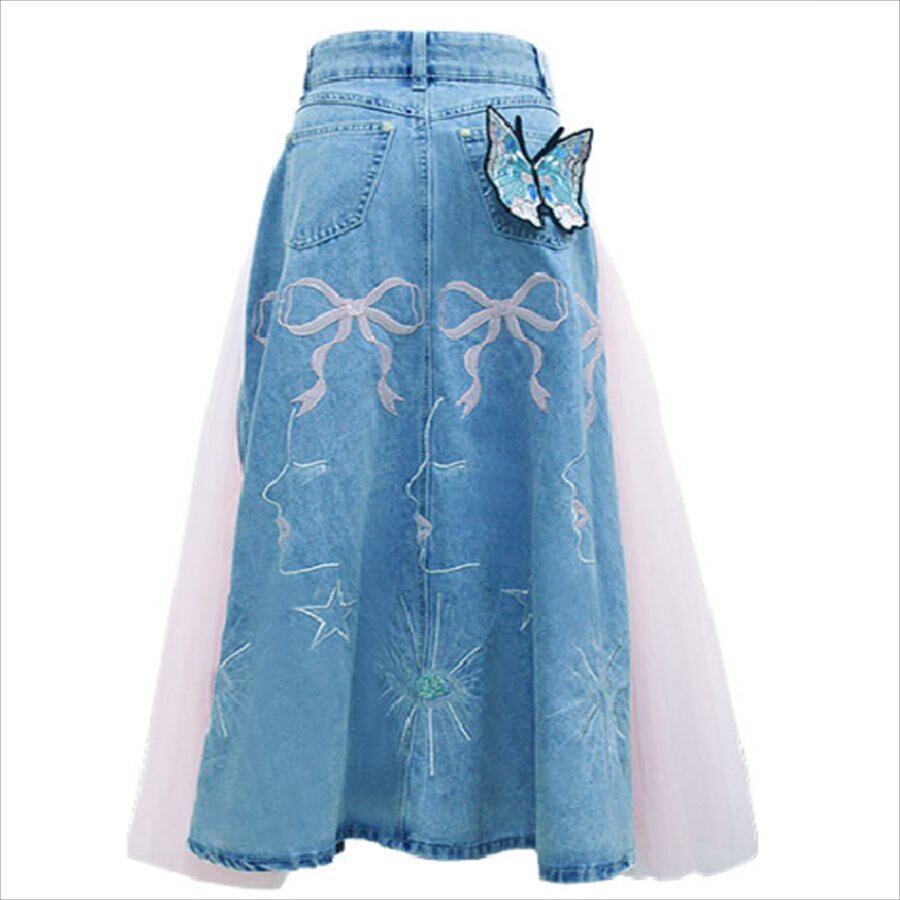 RED VALENTINO チュール デニムスカート レッド ヴァレンティノ