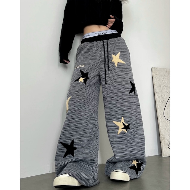 スターモチーフボーダーワイドラインパンツ 1col R02903