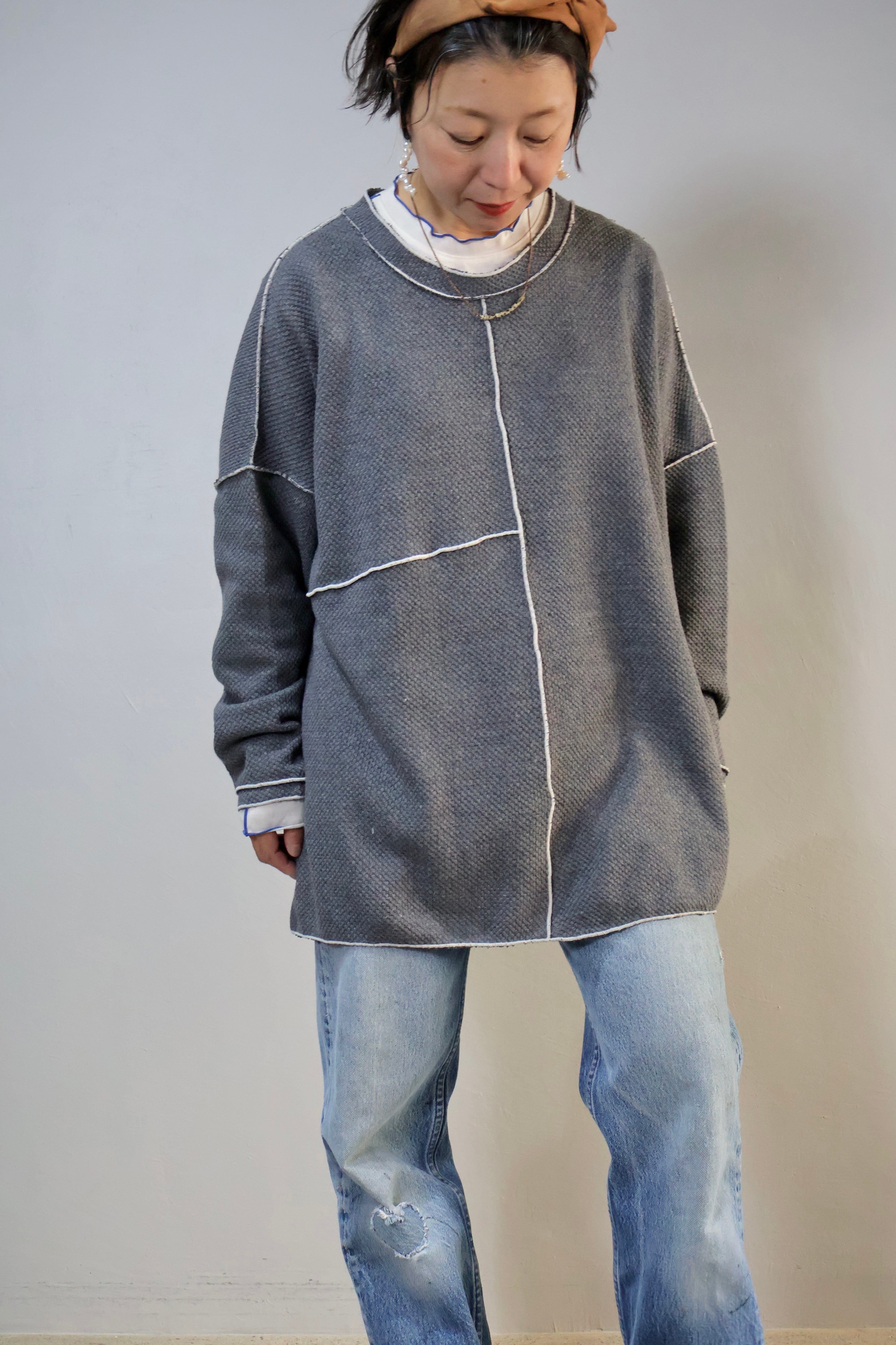 NEW!鹿の子編みニットソーメロー切り替えBIGクルー【12509-341-10】2025AW