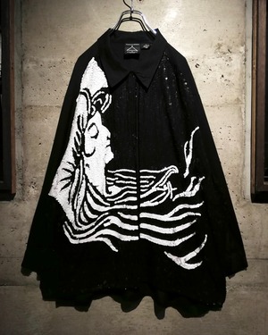 【Caka】Monotone Spangles Ladies Design Vintage Loose L/S Shirt