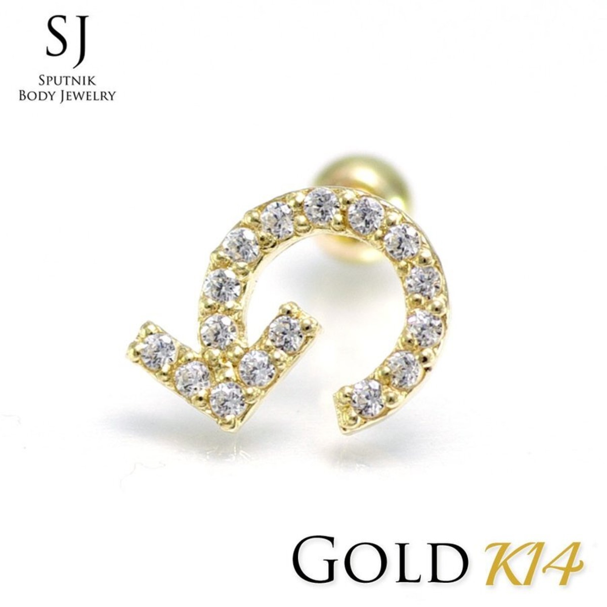 K14 矢印 サインマーク バーベル ピアス 20G | Sputnik Body Jewelry 
