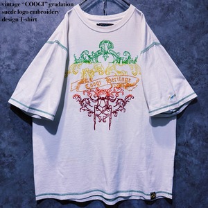 【doppio】vintage “COOGI” gradation suede logo embroidery design T-shirt