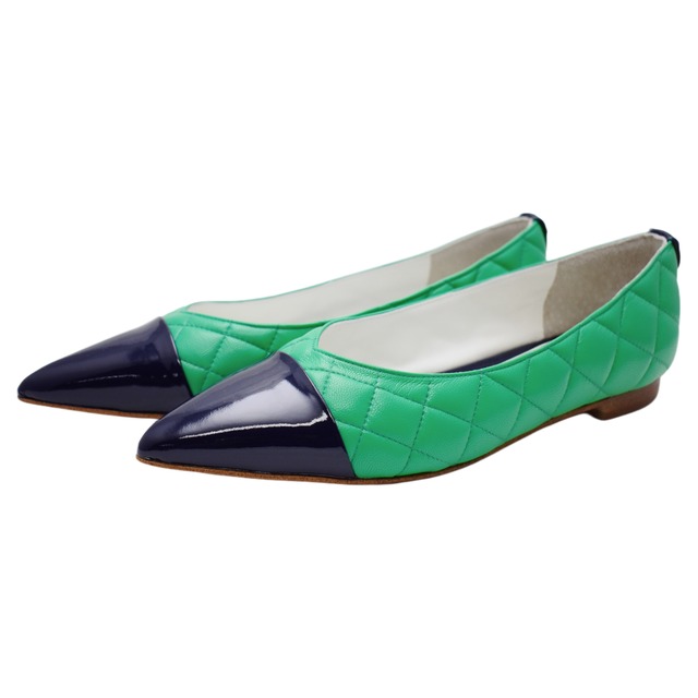 キルティングパンプス／ネイビー／グリーン