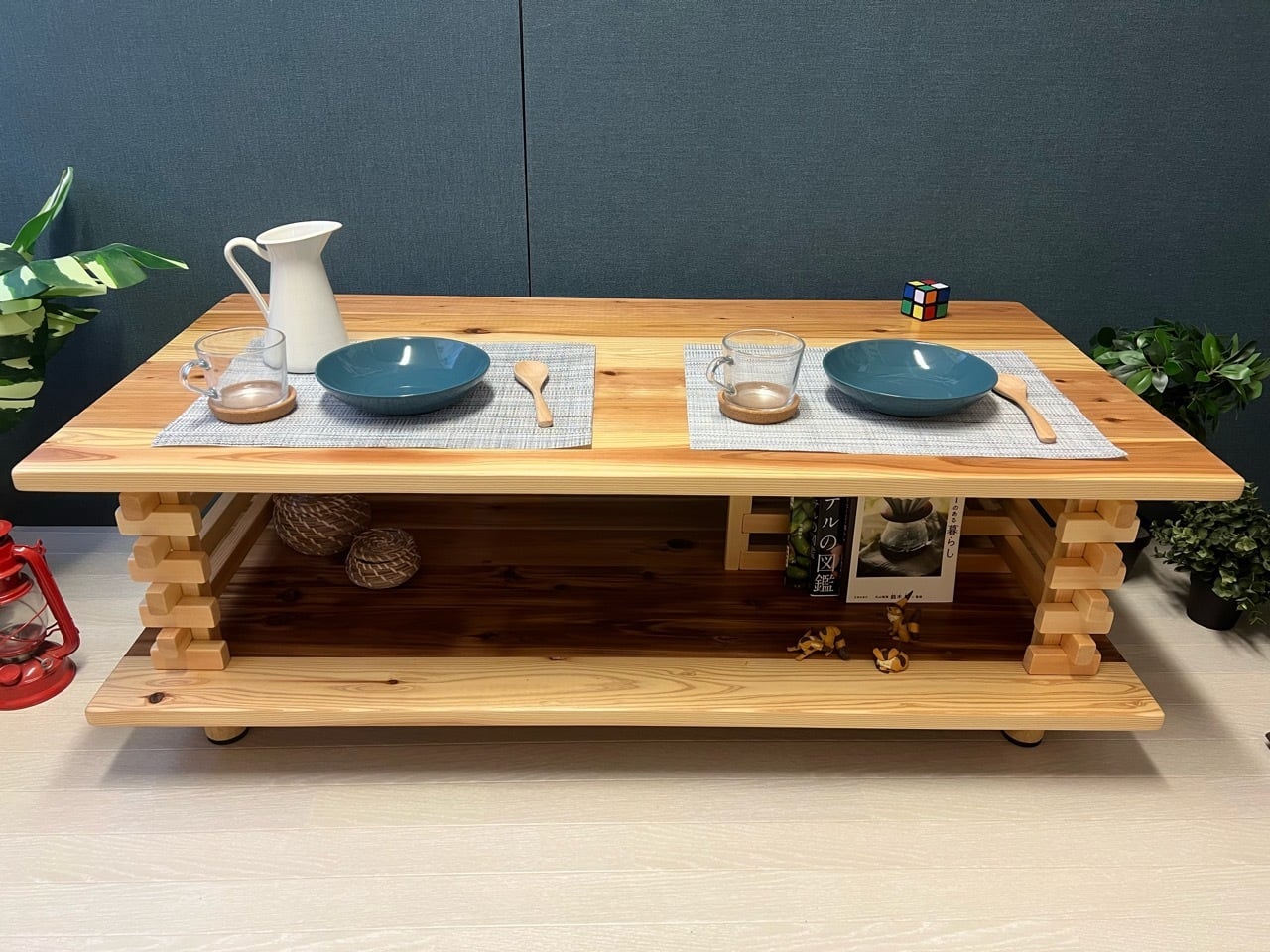 【送料無料】 ローテーブル 和風 木組縦格子 収納付き60cm 35cm 杉 cc2e954133e7995b14565f7bf3444e