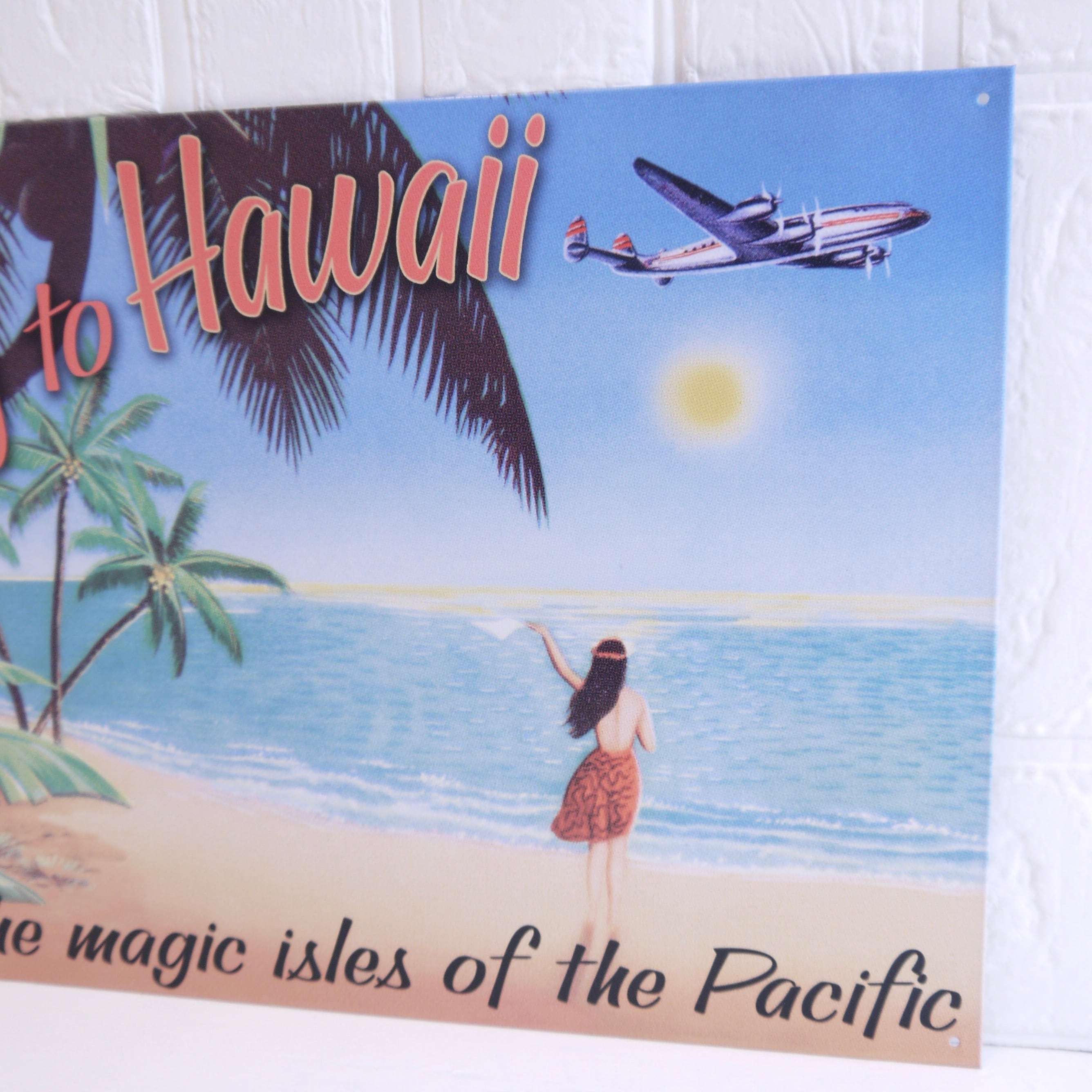 ☆ハワイ直輸入☆スチール看板☆Fly to Hawaii／ハワイアンインテリア
