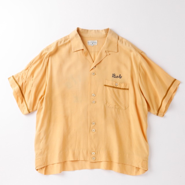 【逸品】50s special Vintage bowling shirt open collar shirt Orange S/S made in USA ／ 50年代 スペシャル ヴィンテージ ボーリングシャツ オープンカラー シャツ ビッグサイズ サイズ16H 実寸L サマーシャツ アロハシャツ オレンジ 半袖 アメリカ製