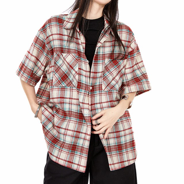 checked short sleeve shirt　チェック柄半袖シャツ　J0056