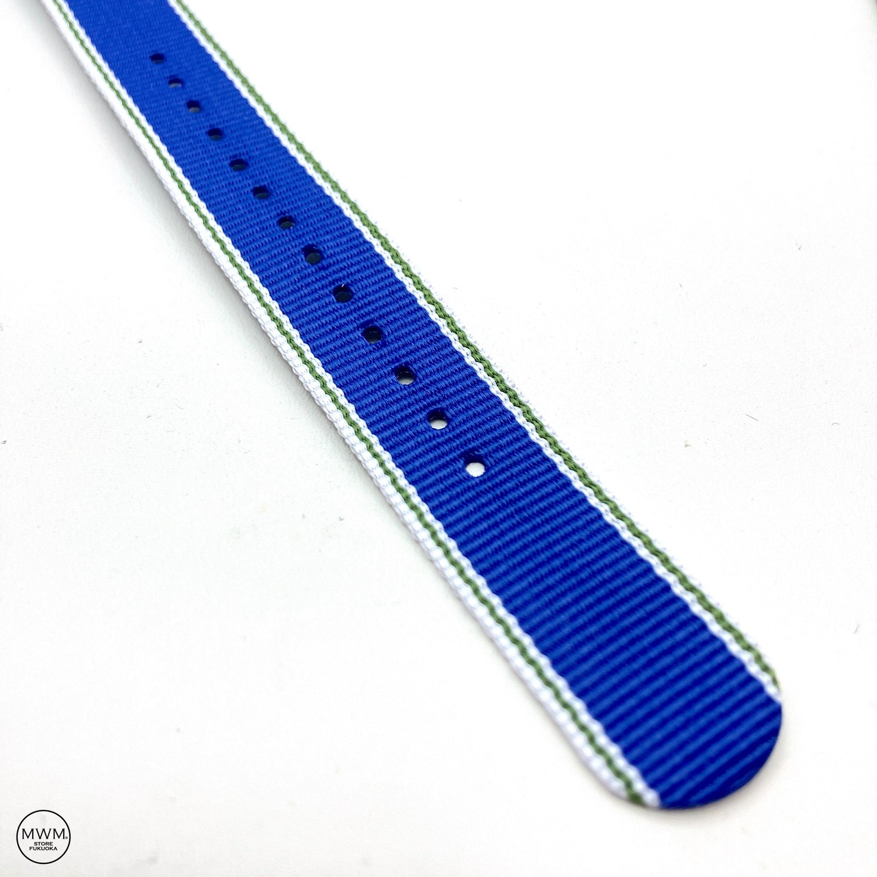 スタンダードNATOナイロンストラップ セルビッジ グリーン/ブルー 20mm幅 腕時計ベルト