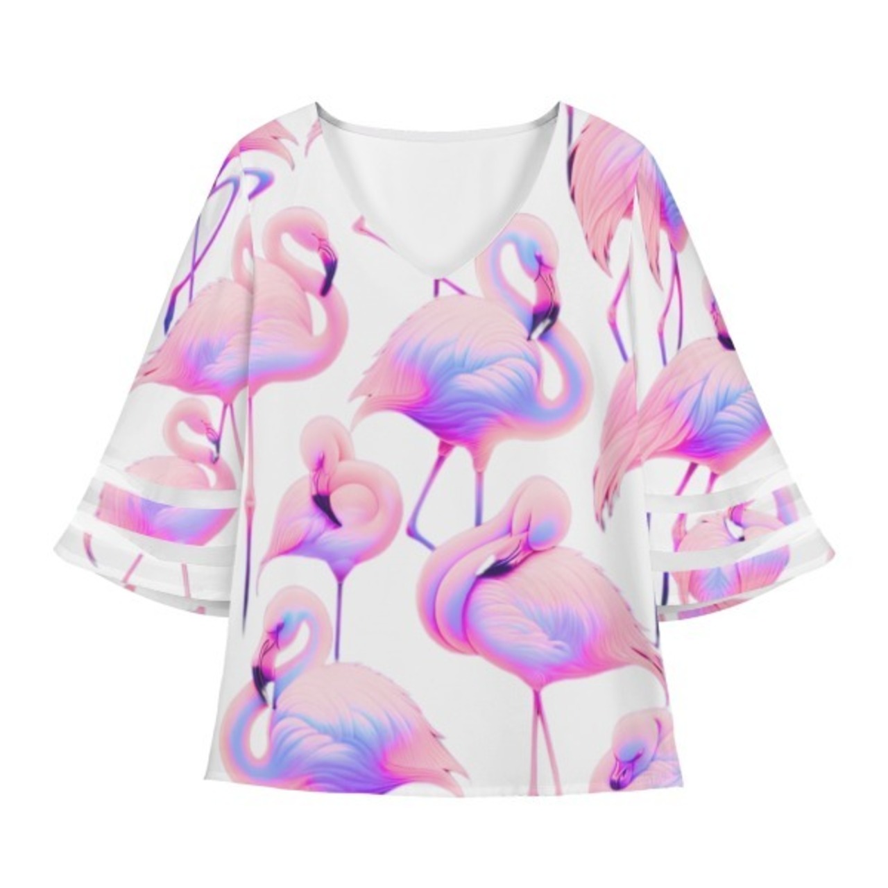 Women's Loose Chiffon Blouse with Puff Sleeves Neon 4507