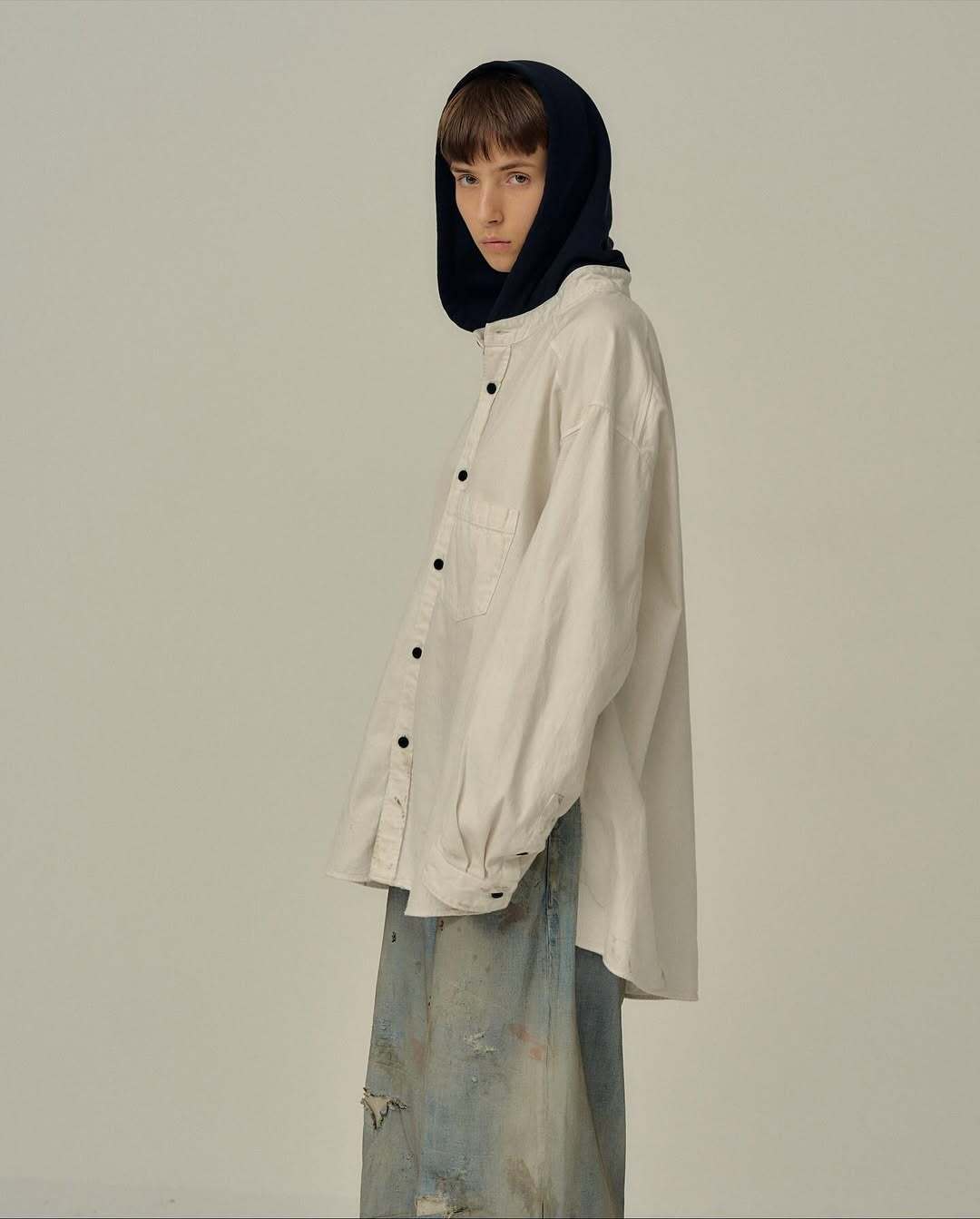25AW】ANCELLM DENIM HOODIE SHIRT (WHITE) ANC-SH67-A | IAAAM ONLINE