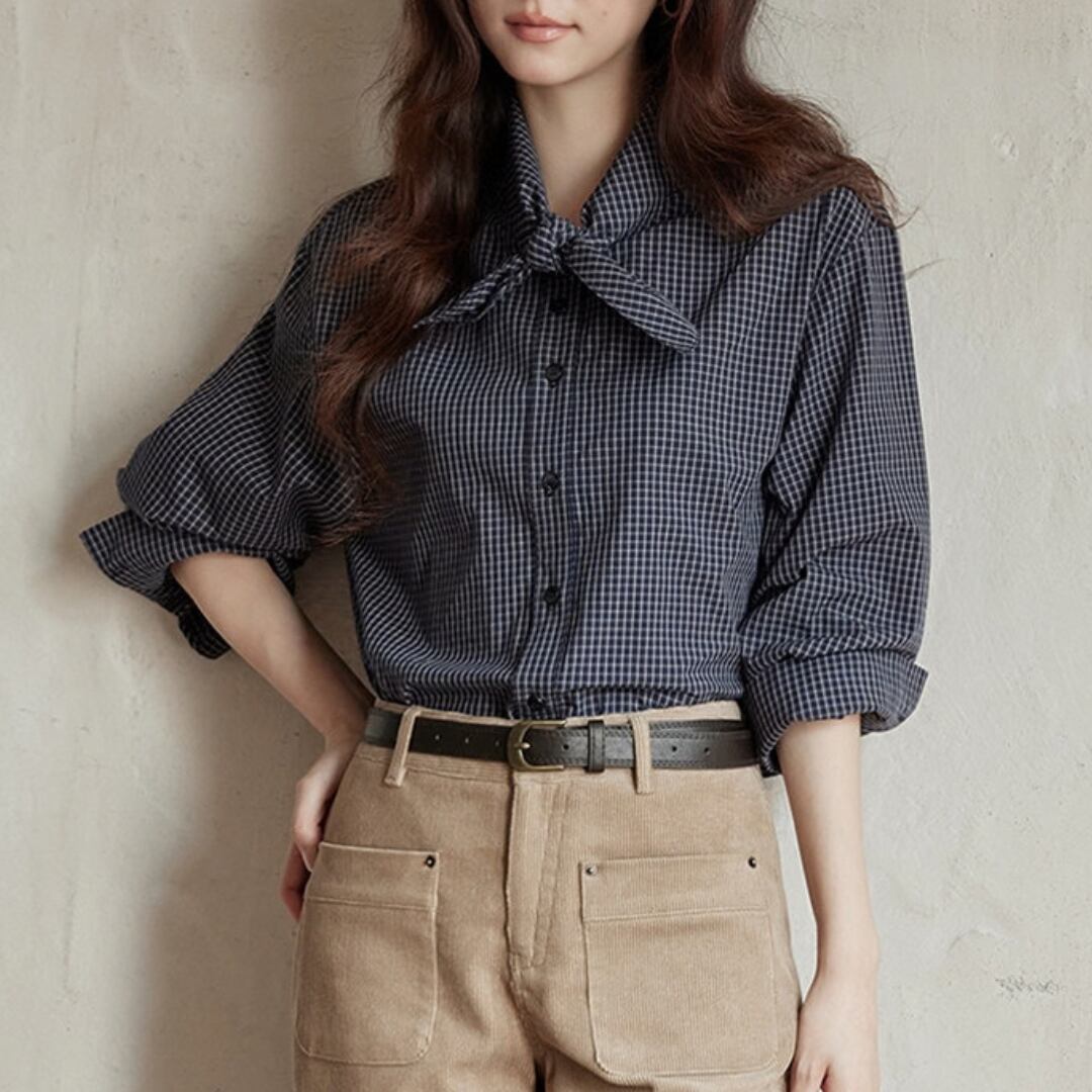 bow tie plaid blouse