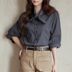 bow tie plaid blouse