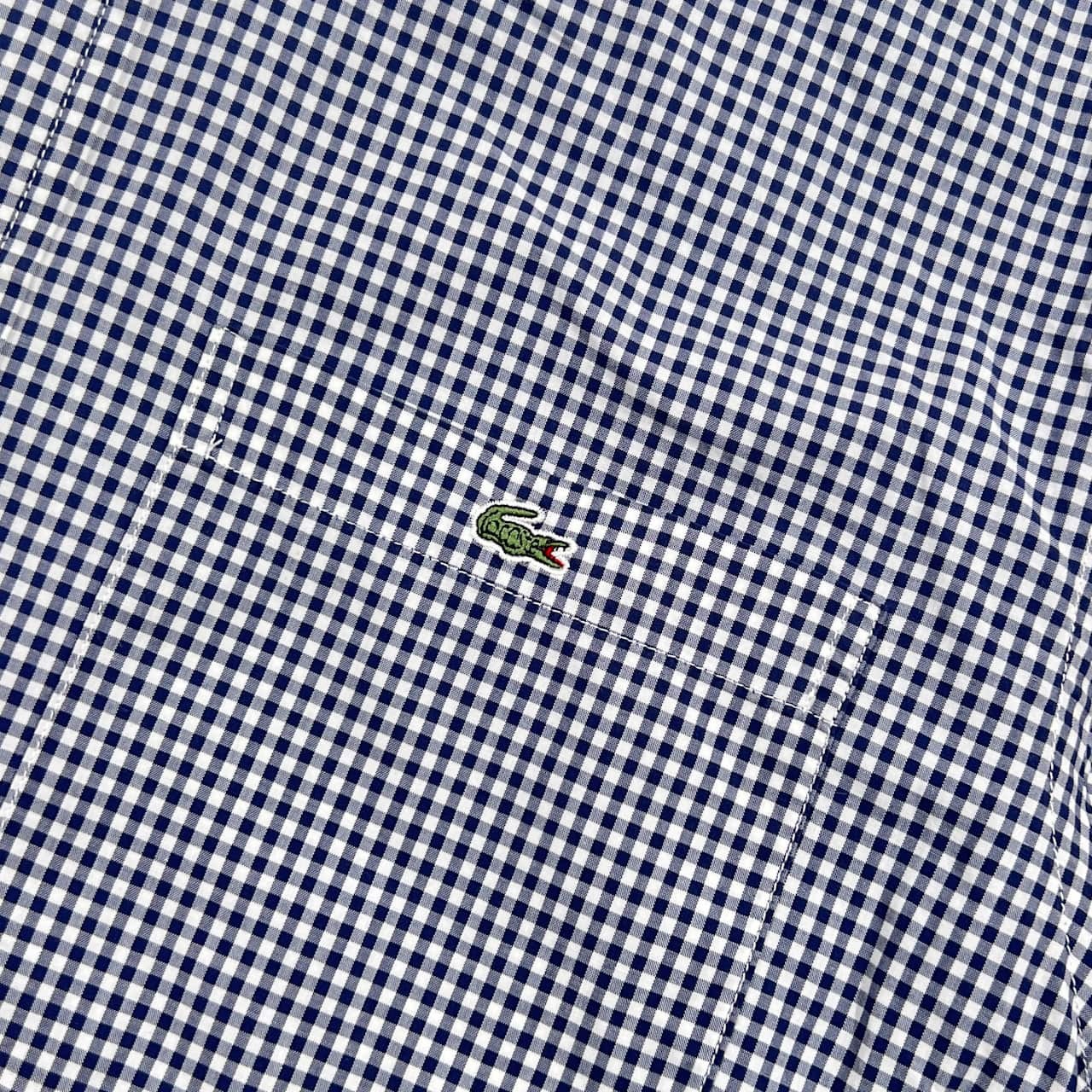 90s LACOSTE ラコステ 文字ワニ ギンガムチェック BD ボタンダウン 長袖シャツ 2/ネイビー系 メンズ ビンテージ