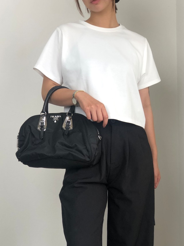 PRADA プラダ ハンドバッグ ブラック シルバー ロゴ ナイロン ボストンバッグ vintage ヴィンテージ オールド jipcs2