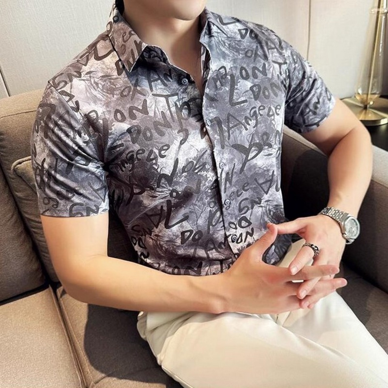 slim print shirt tops 00293