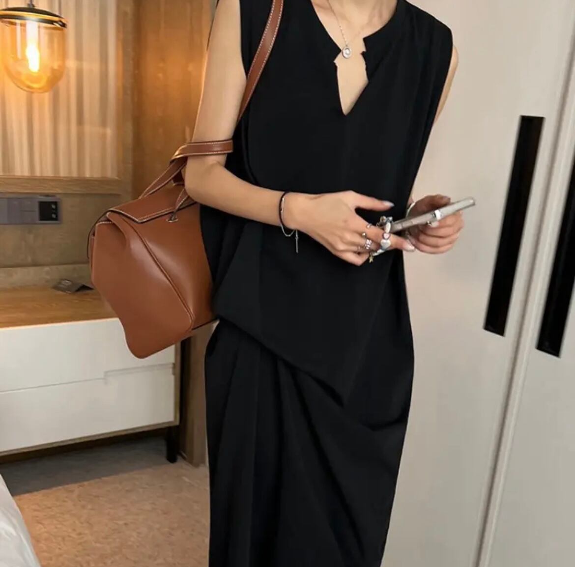 【2color】ウエストタックアシメントリーワンピース