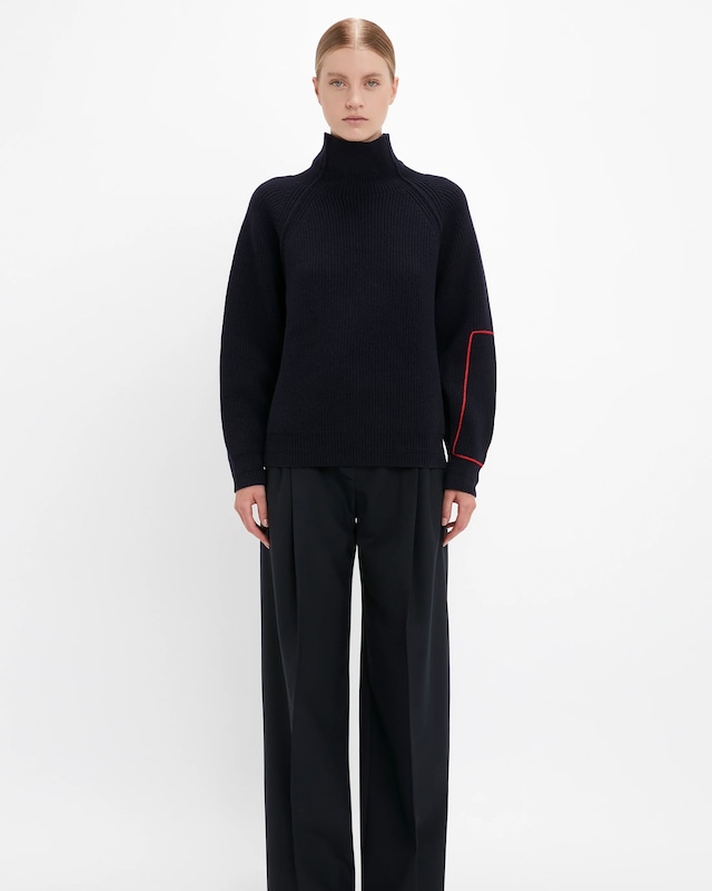 Victoria Beckham】Oversized Polo Neck Jumper In Navy