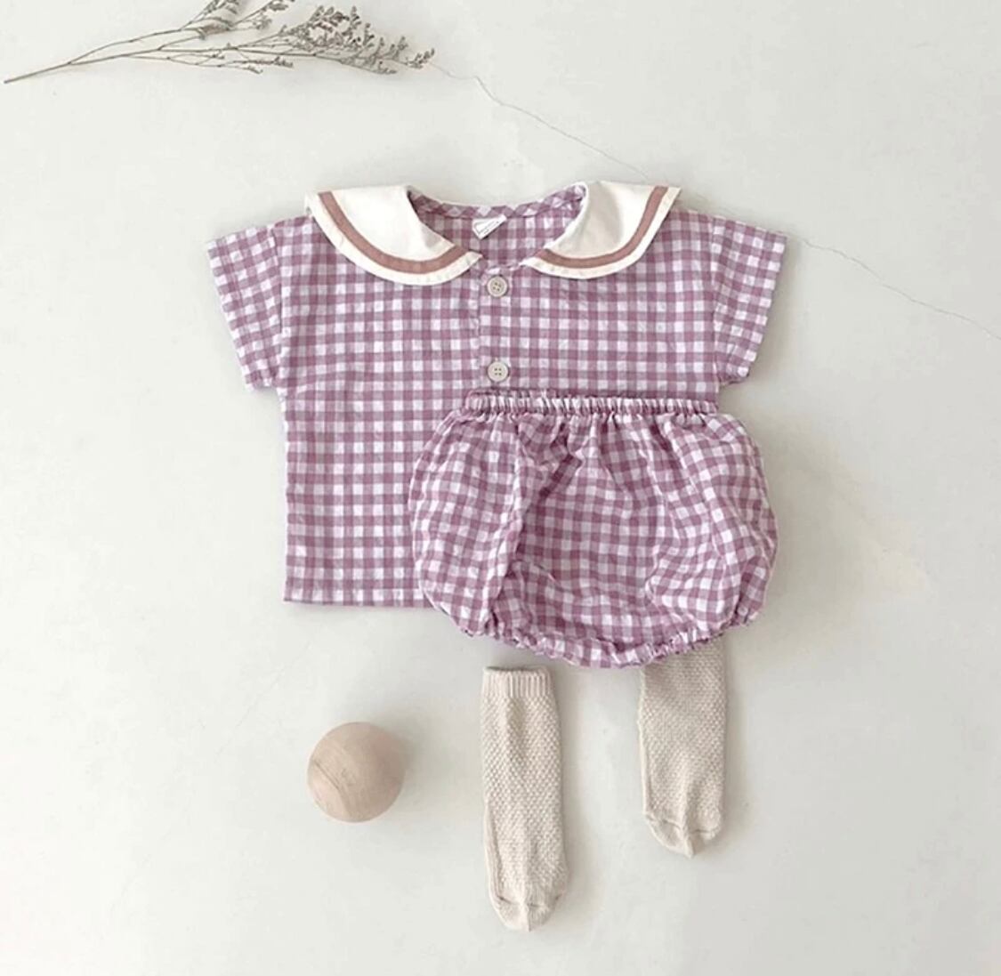セーラーカラーセットアップ》》》》》ベビー　女の子　可愛い　海外子供服　プチプラ　ギンガムチェック　