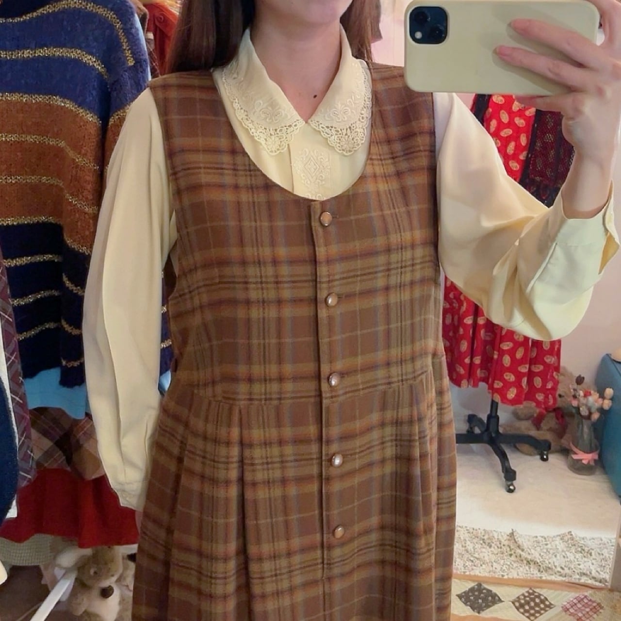 brown check jumper skirt