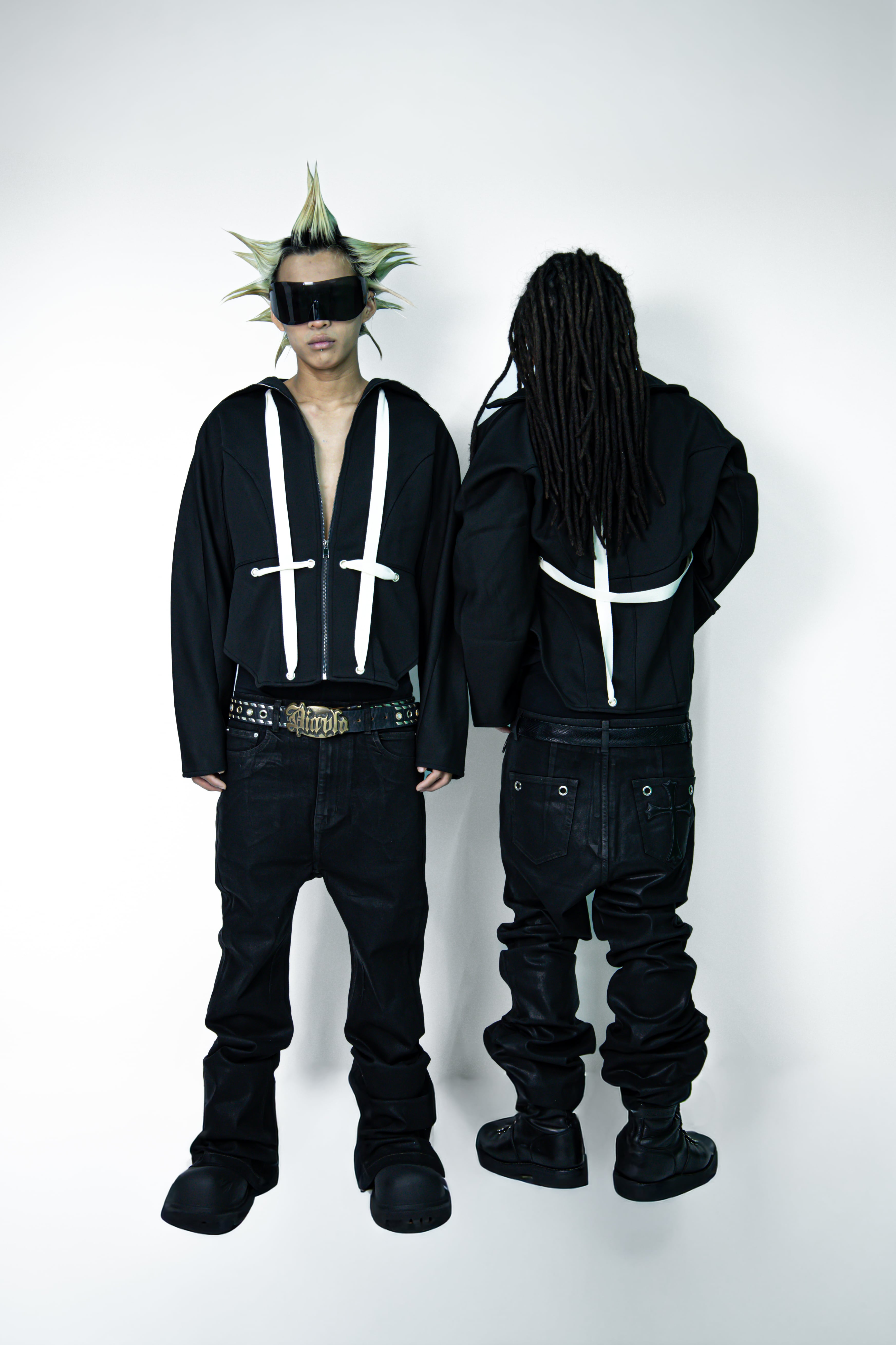 Flared cross coating denim pants | saintgoat