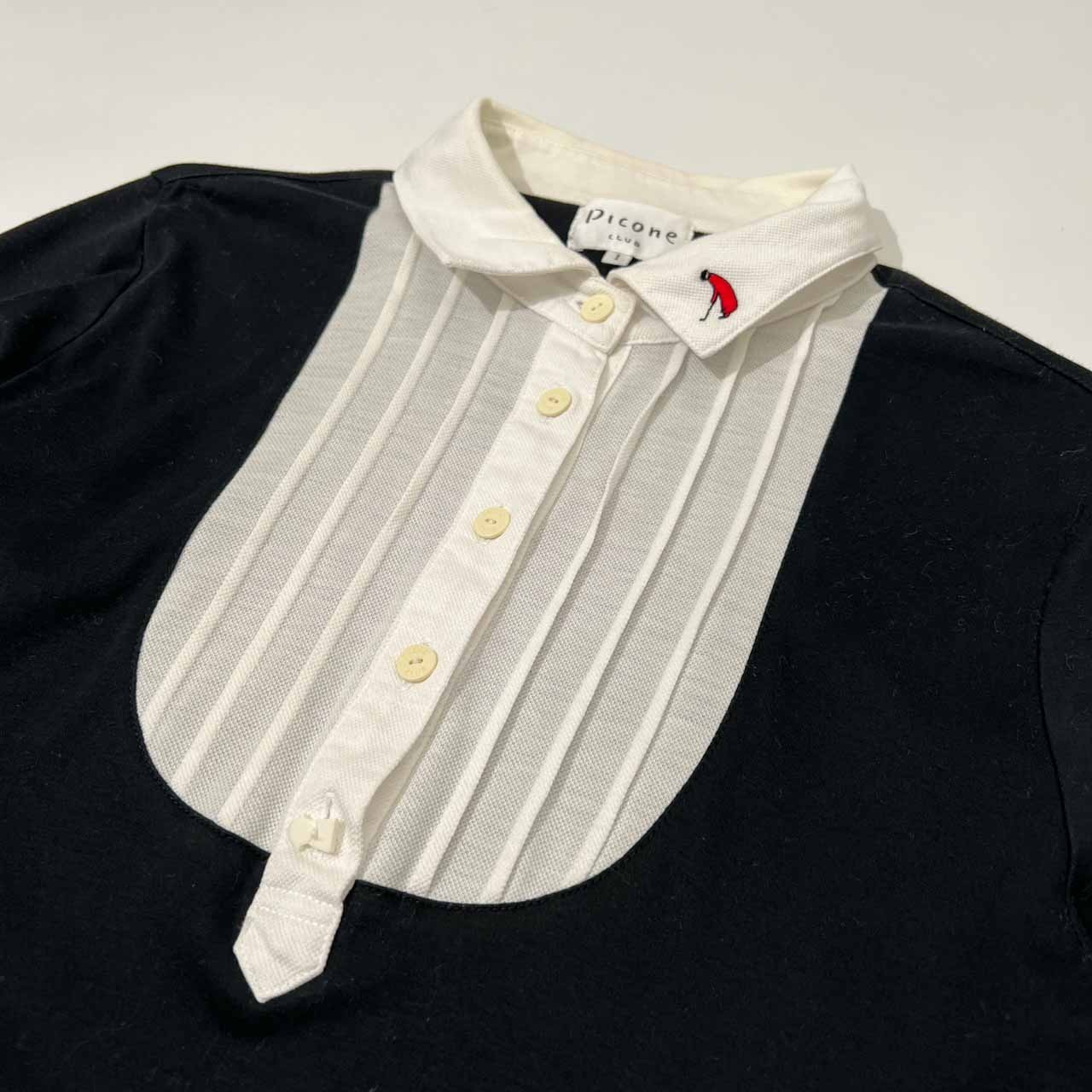 PICONE CLUB ピッコーネ タック 長袖シャツ ポロシャツ 1 /ブラック×ホワイト/レディース