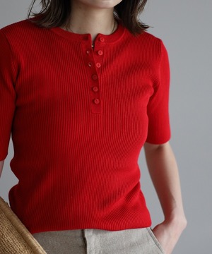 ヘンリーネック半袖リブニット【t-10377】.