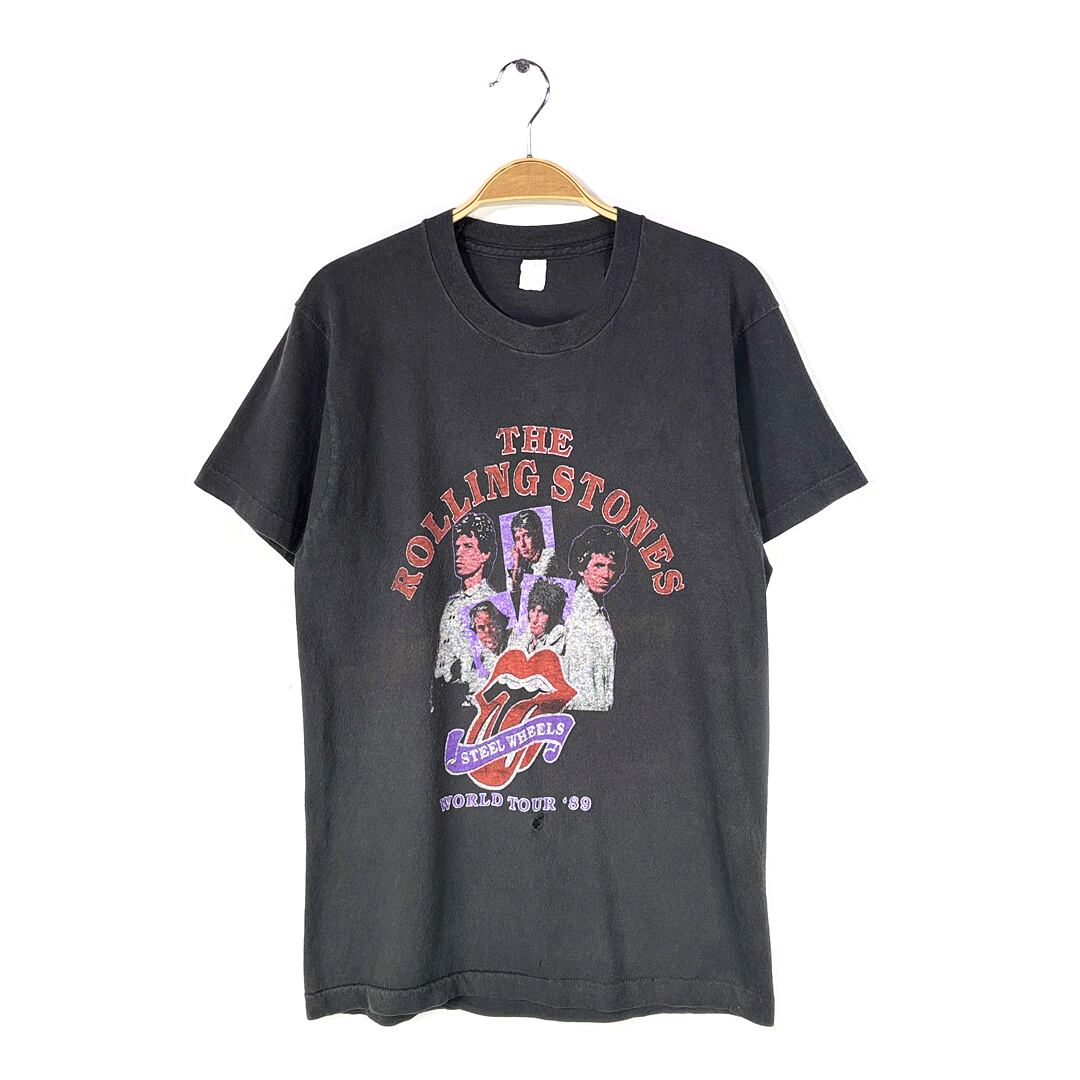 80s ローリングストーンズ ヴィンテージTシャツ ロックTシャツ スティールホイールズ ブラック ROLLING STONES メンズL相当 古着 @AA0033