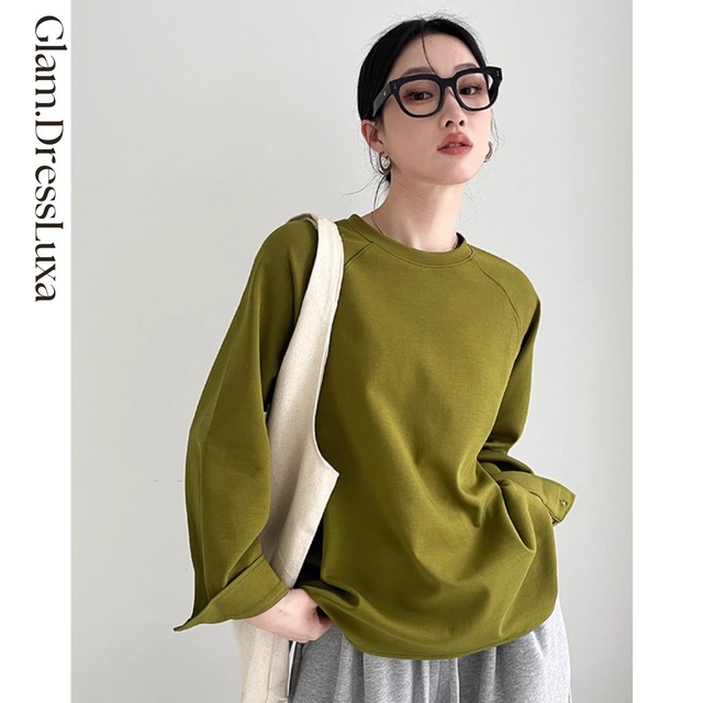 コットン ラグラン ルーズトップス_T554