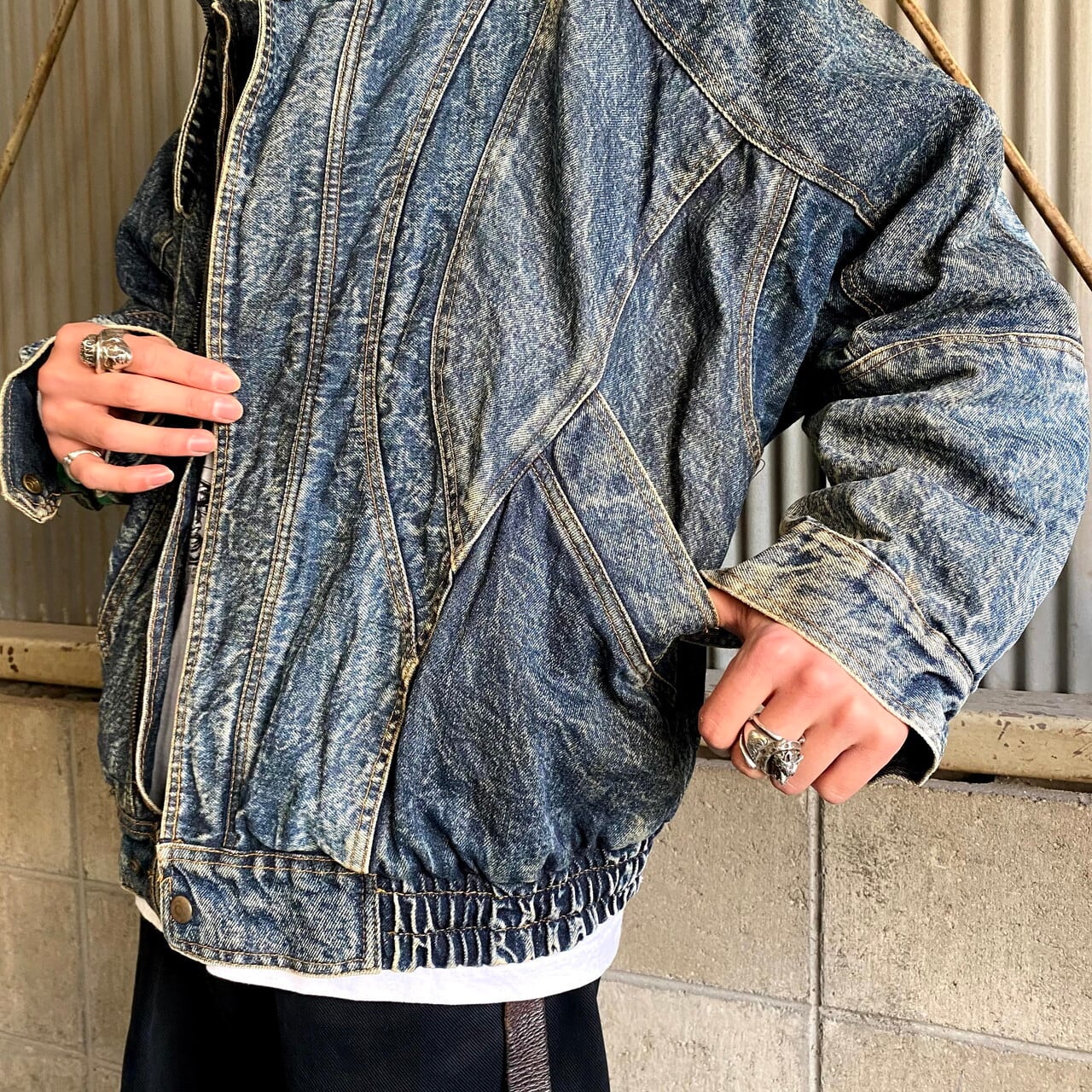 Whipper-In ケミカルウォッシュ 変形デザイン デニムジブルゾン Whipper-In ケミカルウォッシュ 変形デザイン デニムジブルゾン