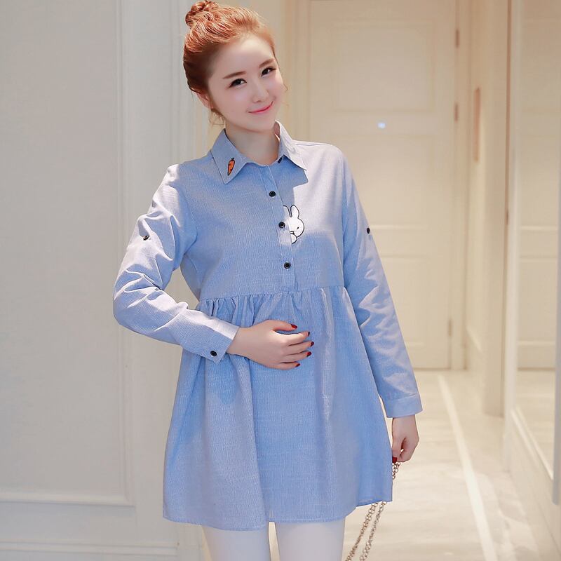 【新作】【送料無料】 2029＃秋春マタニティブラウスAラインルーズシャツ服妊婦長袖妊娠トップスボタンナーシング ロング スプリング 春物 オータム 秋物 AL expec437242965423