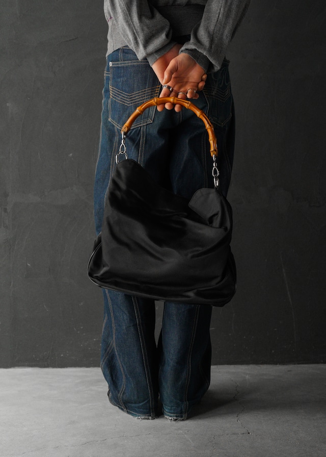 GUCCI leather piping nylon shoulder bag