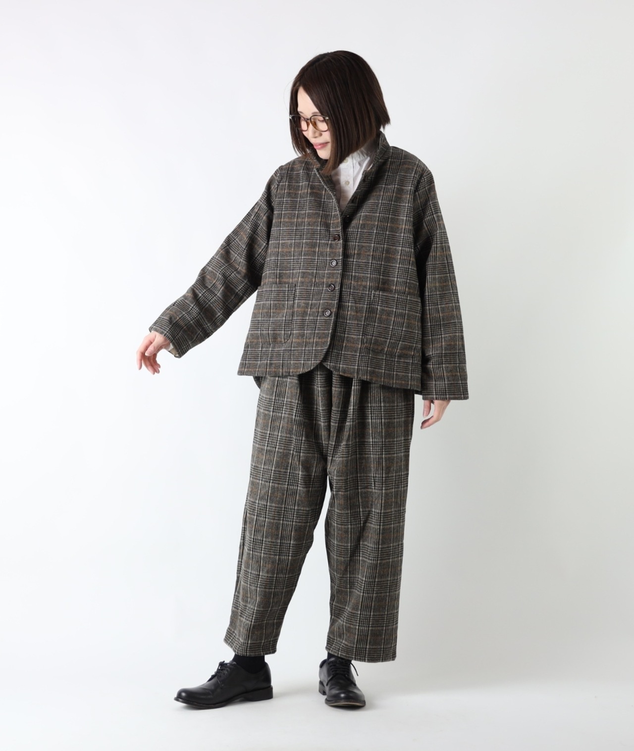 CUORE STORE/ウール混 チェックコクーンパンツ