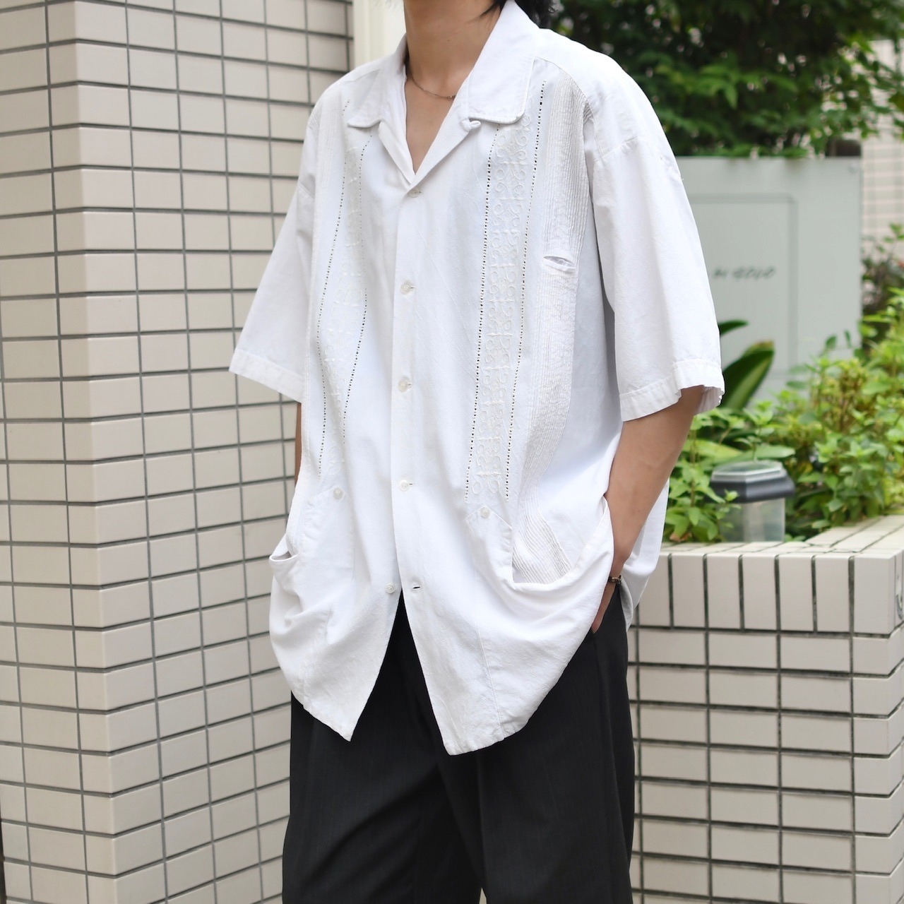 ~80's 3pocket cuba shirt white