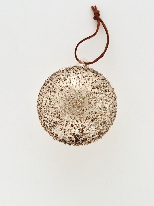 クリスマスオーナメント ガラスボール グレー｜Glass Ornament – Transparent Grey, Leather Strap