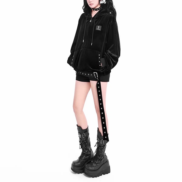 ウエストベルトペンタグラムジッパーベロアパーカー(ruf_02562)