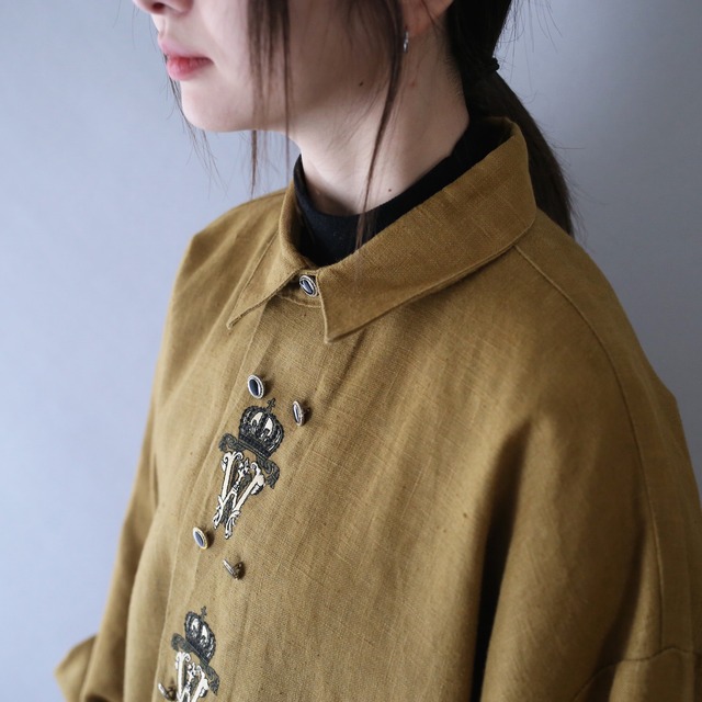 "刺繍" good design double button over silhouette linen shirt